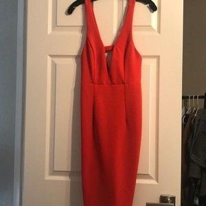 Plunging Coral Red Midi Dress